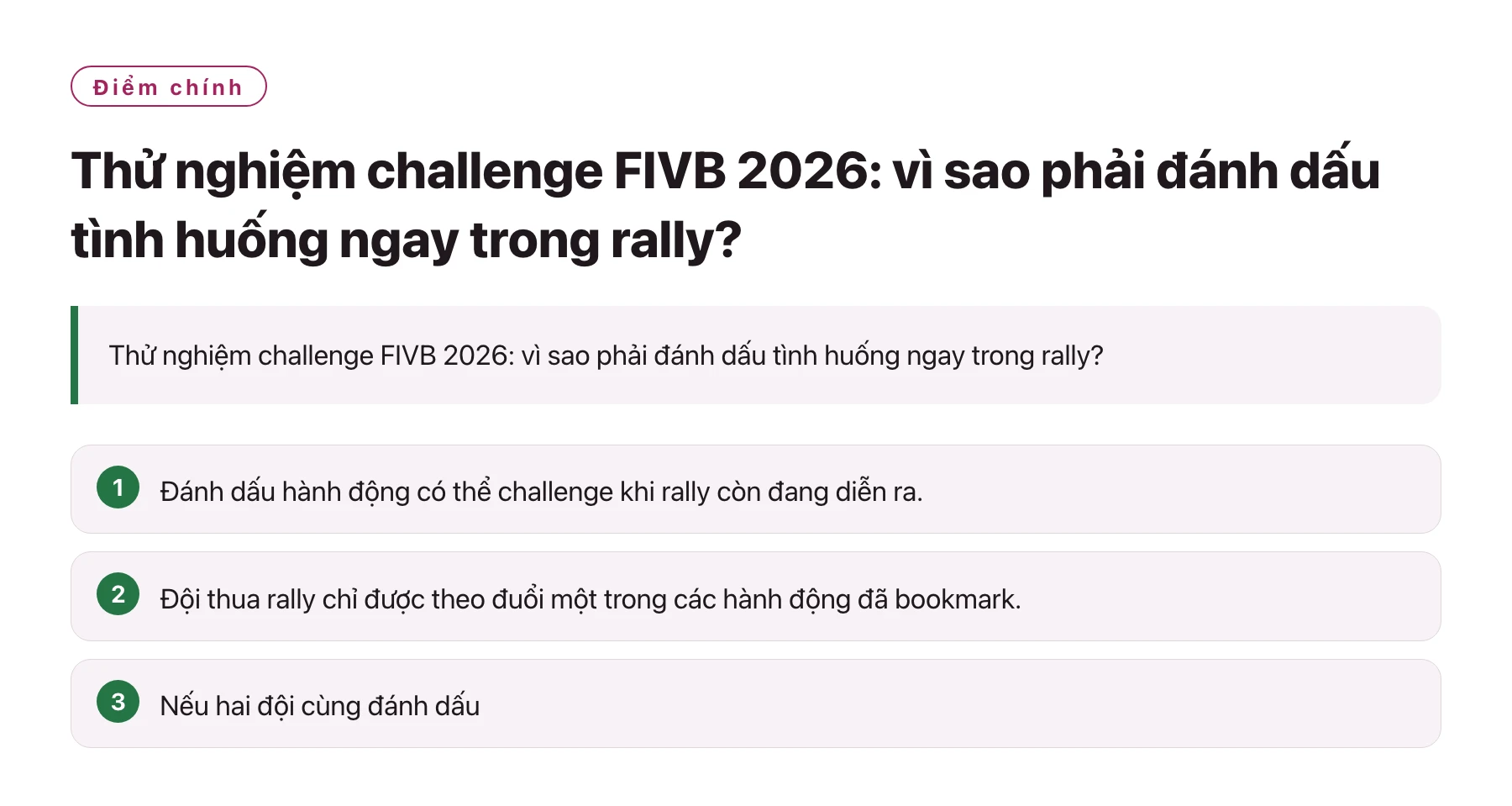 Thử nghiệm challenge FIVB 2026: vì sao phải đánh dấu tình huống ngay trong rally?——全文要点速览
